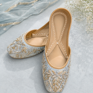 Powder Blue & Gold Embroidered Punjabi Jutti