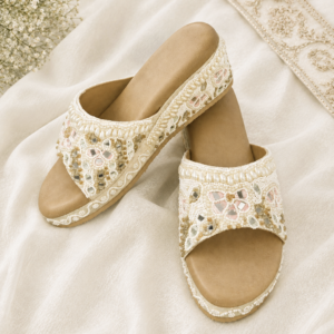 Ivory Embroidered Pearl & Mirror Work Bridal Heels