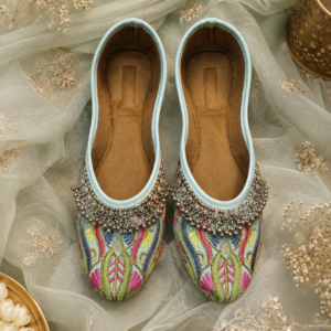 Blue Multicolor Embroidered Payal Jutti