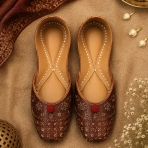 Dark Brown Traditional Embroidered Leather Punjabi Jutti